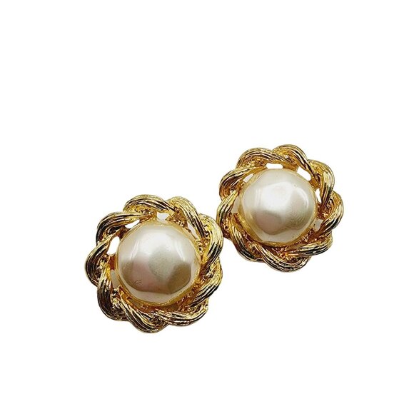 Vintage NOS Signed Carolee 80s Pearl Earrings (A1301) - Picture 1 of 4